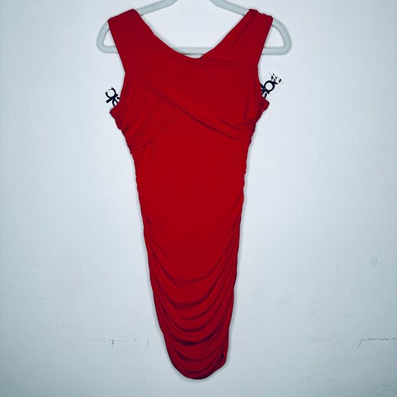 Guess Sexy Deep Red Ruched Draped Off-Shoulder Cross Back Bodycon Mini Dress S - Picture 5 of 14